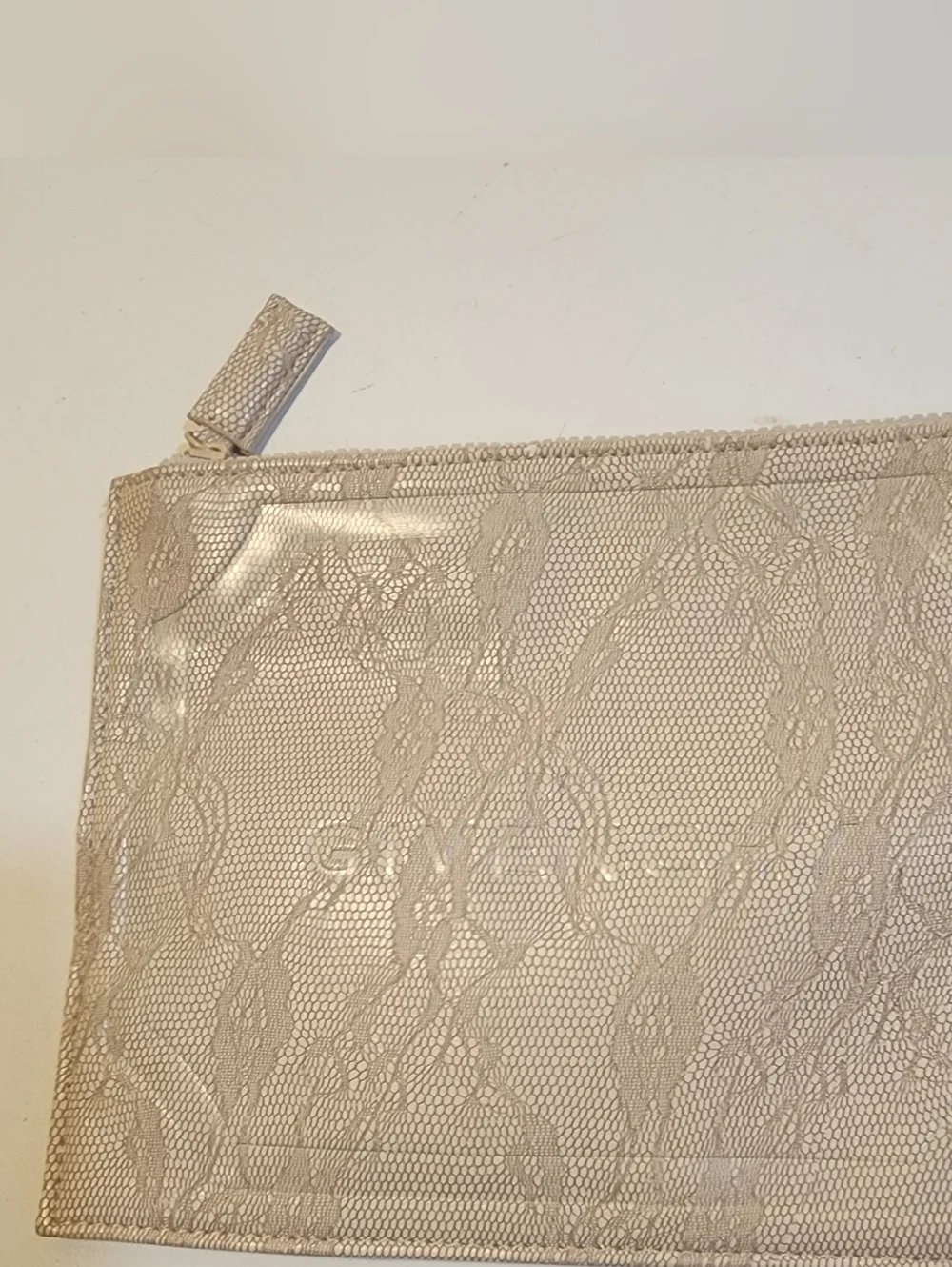 GIVENCHY Lace-Overlay Look Zipper Pouch Clutch in Light Beige